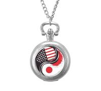 America & Japan Flag Yin-yang Pocket Watch Vintage Quartz Pocket Watches with Chain for Men Women Silver-Style