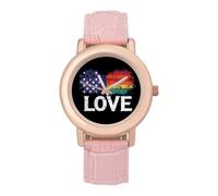 America LGBT Love Flag Women's Wrist Watch Fashion Wristwatches with Pink Strap Gifts for Women Mother Wife Birthday