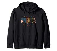 America Lightning Bolt Retro Western Patriotic 4th of July Zip Hoodie