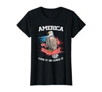 America Love It or Leave It Patriotic Eagle American Flag Value Graphic T-Shirt, Women, Black, M