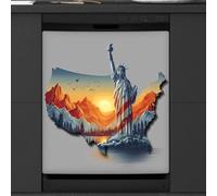 America Map Statue Of Liberty Independence Dishwasher Magnet Cover Sticker for Kitchen Appliance Decor,Reusable Magnetic Refrigerator Covers Fridge Panel Decal,26x23IN