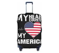 America My Heart Flag Universal Stretch Suitcase Cover Carry On Luggage Sleeve Anti Scratch Travel Baggage Protector for Unisex Women Travel Medium