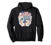 America Needs Jesus Patriotic Christian American Flag Cross Pullover Hoodie