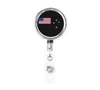 America New Zealand Flag Heavy Duty Metal Badge Holder Reel, Retractable Badge Holder with Belt Clip for Key Name Card Holder Employee Teacher 1