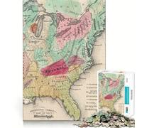 America Old Map Jigsaw Puzzle1000 Pieces Thinking Skill Game Seamless Fit Precise Pieces Family Fun Night Activity (38x26cm)