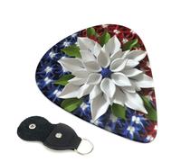 America Patriotic Flower 6 Pack Guitar Picks With Holder, Personalized Guitar Plectrums Non-Slip Portable Ukulele Bass Picks 0.96mm For Acoustic Guitar Lovers Gifts