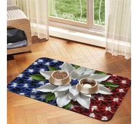 America Patriotic Flower Dog Food Mat, Absorbent Pet Feeding Mat for Food and Water Bowls Non-Slip Placement Pad for Floors Waterproof Quick Dry Water Dispenser Mat for Dogs Puppy Cats 16x24 Inch