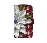 America Patriotic Flower Leather Wallet,Multiple Card Slots Clip,Multi-Functional Slim Billfold For Men Women