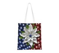 America Patriotic Flower Tote Bag For Women,Canvas Shoulder Bags With Pockets Shopping Bag Cute Reusable Grocery Bags