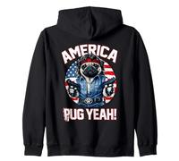 America Pug Yeah Funny Pug US Flag Zip Hoodie