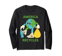 America Recycles Earth Friendly Cute Character Design Long Sleeve T-Shirt
