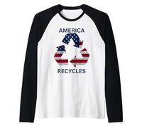 America Recycles Earth Friendly Cute Character Design Raglan Baseball Tee