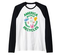America Recycles Earth Friendly Cute Character Design Raglan Baseball Tee