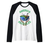 America Recycles Earth Friendly Cute Character Design Raglan Baseball Tee