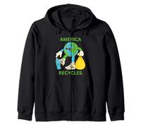 America Recycles Earth Friendly Cute Character Design Zip Hoodie