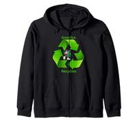 America Recycles Earth Friendly Cute Character Design Zip Hoodie
