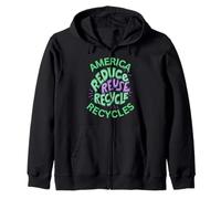 America Recycles Earth Friendly Cute Character Design Zip Hoodie