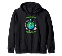 America Recycles Earth Friendly Cute Character Design Zip Hoodie