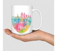 America Salt Lake City Coffee Mug White USA Street Painting State Building Ceramic Coffee Mugs Cups Funny Party White Glossy Mug Mothers Day Thanksgiving Gift for Colleague Barista 15oz