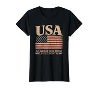 America, So Great Even Those Who Hate It Won’t Leave Humor Value Graphic T-Shirt, Women, Black, M