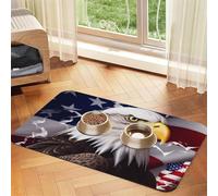 America Us Flag Bald Eagle Dog Food Mat, Absorbent Pet Feeding Mat for Food and Water Bowls Non-Slip Placement Pad for Floors Waterproof Quick Dry Water Dispenser Mat for Dogs Puppy Cats 16x24 Inch