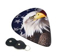 America US Flag Bald Eagle Guitar Picks 6 Pack with Leather Guitar Pick Holder Keychain, Plectrum Key Fob Cases Bag, Abstract Art Plectrum for Acoustic Electric Guitar, Ukulele 0.46mm