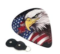 America US Flag Bald Eagle Guitar Picks 6 Pcs, 0.71mm Thickness Celluloid Plectrum with Leather Picks Holder, Personalized Guitar Pick for Bass Electric Acoustic Guitars Lovers Gift