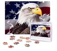 America US Flag Bald Eagle Puzzles 500 Pieces Personalized Jigsaw Puzzles with storage bag Photos Puzzle for Adults Challenging Picture Puzzle for Men Women Home Decor (52x38 CM)