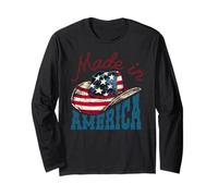 America USA Flag Cowboy Hat 4th of July Patriotic Freedom Long Sleeve T-Shirt
