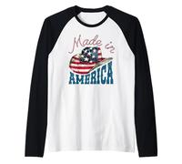 America USA Flag Cowboy Hat 4th of July Patriotic Freedom Raglan Baseball Tee