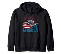 America USA Flag Cowboy Hat 4th of July Patriotic Freedom Zip Hoodie
