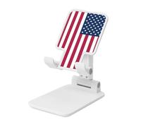 America Usa Flag Foldable Cell Phone Stand Adjustable Angle Height Desktop Portable Cellphone Cradle Compatible With All Smartphone White-Style