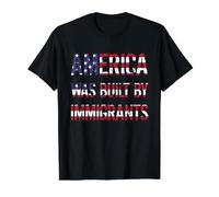 America was Built BY Immigrants - Refugee Rights USA Flag Value Graphic T-Shirt, Men, Black, M