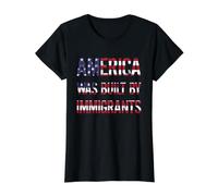America was Built BY Immigrants - Refugee Rights USA Flag Value Graphic T-Shirt, Women, Black, M
