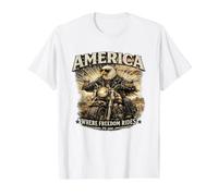America, Where Freedom Rides, Eagle Style Graphic Value Graphic T-Shirt, Men, White, XL