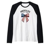 American 250 Coquette Bow Patriotic USA Flag 4th of July Raglan Baseball Tee