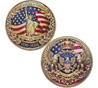American 250th Anniversary Challenge Coin - Statue of Liberty & Triple Eagle Design, in God We Trust Patriotic Metal Token with Protective Case