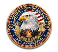 American 250th Anniversary Challenge Coin - USA Eagle & Patriotic Symbols - 250 Years of Liberty America - Veteran Challenge Coin for Patriotic Americans, Historical 250 Anniversary USA Coin