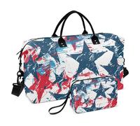 American 4th of July Oversized Travel Duffel Blue Red Graffiti Stars Weekender Gym Bag with Adjustable Shoulder Strap for Business Travel Set of 2, American 4th of July Blue Red Graffiti, American 4th