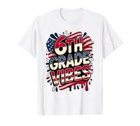 American 6TH Grade Vibes First Day My Patriotic Teacher Crew Value Graphic T-Shirt, Men, White, M