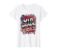 American 6TH Grade Vibes First Day My Patriotic Teacher Crew Value Graphic T-Shirt, Women, White, S