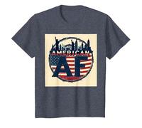 American AF Patriotic USA Flag Skyline Design T-Shirt, Kids, Heather Blue, 12 Years