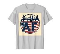 American AF Patriotic USA Flag Skyline Design T-Shirt, Men, Silver, S