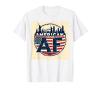 American AF Patriotic USA Flag Skyline Design T-Shirt, Men, White, 3XL