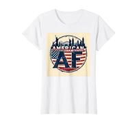 American AF Patriotic USA Flag Skyline Design T-Shirt, Women, White, 3XL