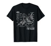 American Airforce Aircraft Fighter F16 Falcon Blueprint T-Shirt