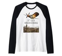 American Airplane WW2 P-51 Mustang Fighter Aviation History Raglan Baseball Tee