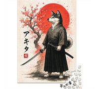 American Akita Samurai 1000-Piece Puzzle for Adults, 52x38cm/1000pcs; A Relaxed Project for Colder Days; White Card Pieces with Reduced Dust