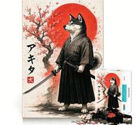 American Akita Samurai 1000 Pieces Puzzles for Adults Mind Exercise Play Precision Cut Smooth Edges Relaxing Indoor Group Activity (38x52cm)