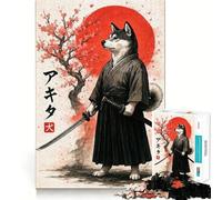 American Akita Samurai 1000 Pieces Puzzles for Adults Mind Exercise Play Precision Cut Smooth Edges Relaxing Indoor Group Activity (50x75cm)
